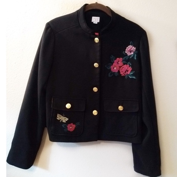 a new day Jackets & Blazers - A New Day Dark Floral Jacket Button Embroidered